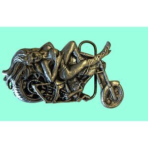 Vintage 2006 Hot Leathers Motorcycle Belt Buckle With Woman Design